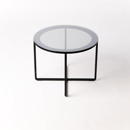 Handcrafted Circo X Side Table with glass top and black steel frame - front view showcasing minimal Scandinavian design