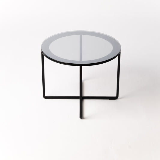 Handcrafted Circo X Side Table with glass top and black steel frame - front view showcasing minimal Scandinavian design