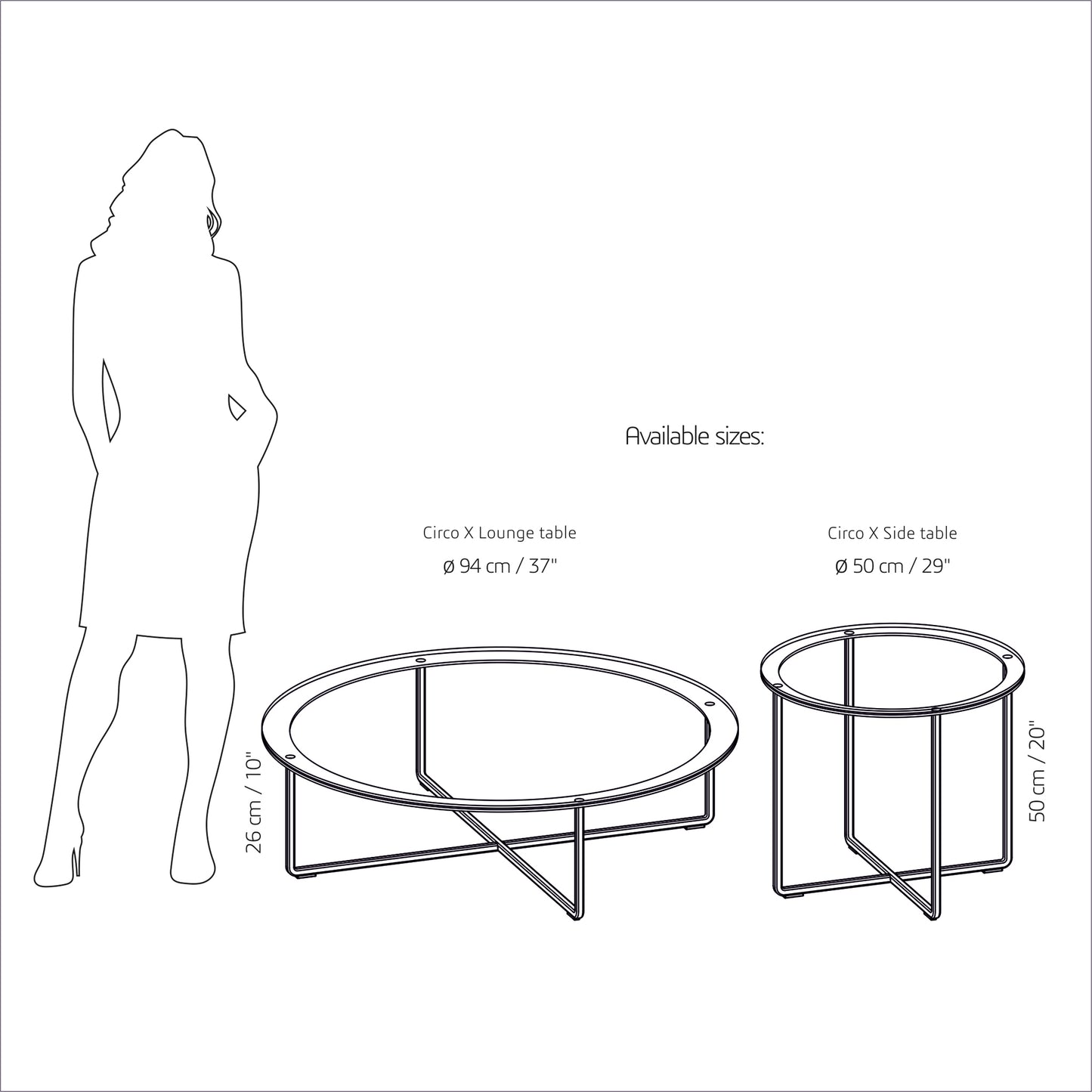 Circo X Lounge table - dimensions and specifications chart for Scandinavian minimal furniture