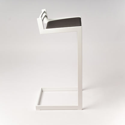Forma b bar/counter stool with White stainless steel frame and Dark Brown Nappa leather - lifestyle image in modern interior setting